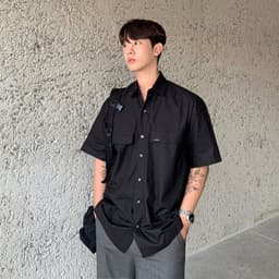 image-Summer linen shirt Refreshing Korean version of pure color casual shirt Korean version of simple men's short-sleeved shirt linen