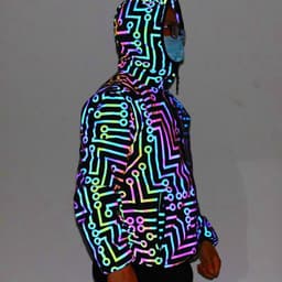 image-Spring and Autumn Circuit Geometric Pattern Rainbow Color Reflective Jacket Cross-border Men and Women Hip Hop Mechanical Dance Colorful Reflective Jacket