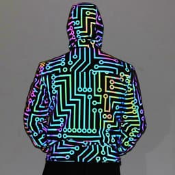 image-Spring and Autumn Circuit Geometric Pattern Rainbow Color Reflective Jacket Cross-border Men and Women Hip Hop Mechanical Dance Colorful Reflective Jacket