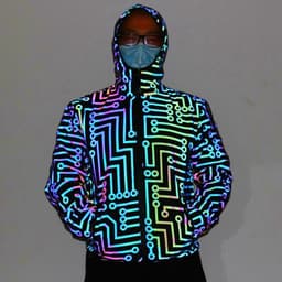 image-Spring and Autumn Circuit Geometric Pattern Rainbow Color Reflective Jacket Cross-border Men and Women Hip Hop Mechanical Dance Colorful Reflective Jacket