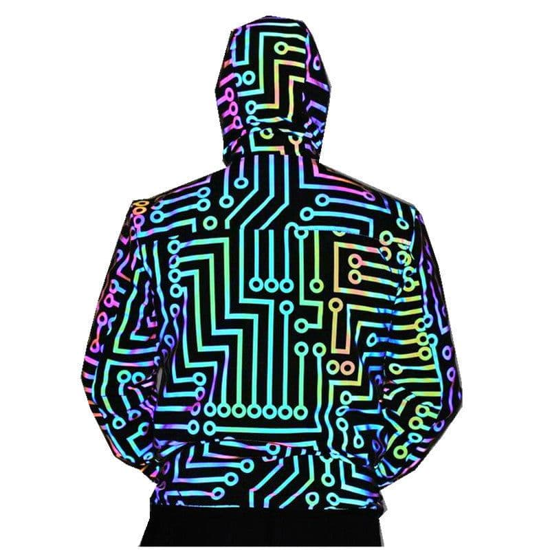 image-Spring and Autumn Circuit Geometric Pattern Rainbow Color Reflective Jacket Cross-border Men and Women Hip Hop Mechanical Dance Colorful Reflective Jacket