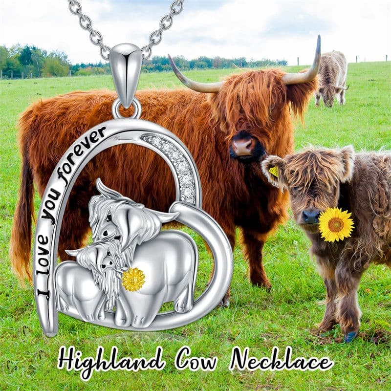 image-Highland Cow Necklace for Women Sterling Silver Mother Daughter Cow Pendant Necklace Mother's Day Gift