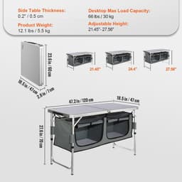 image-VEVOR Camping Kitchen Table, Quick set-up Folding Camping Table with A Carrying Bag, 3 Adjustable Heights, MDF Camping Table, Ideal for Outdoor Picnics, BBQs, Camping, RV Traveling