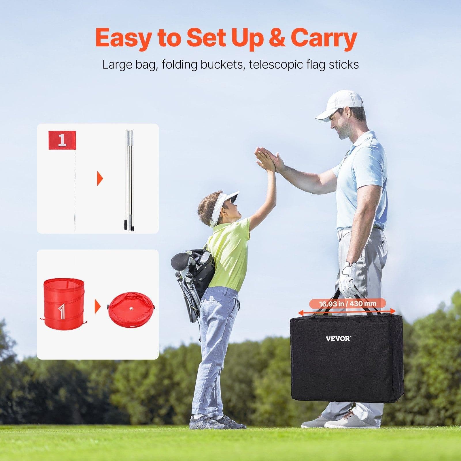 image-VEVOR Backyard Golf Game, 3 Hole Golf Course, Golf Game Practice Games, Golf Chipping Game for Family, Adults and Kids, Portable Outdoor Yard Golf Game for Lawn, Yard, Camping, Park, Beach
