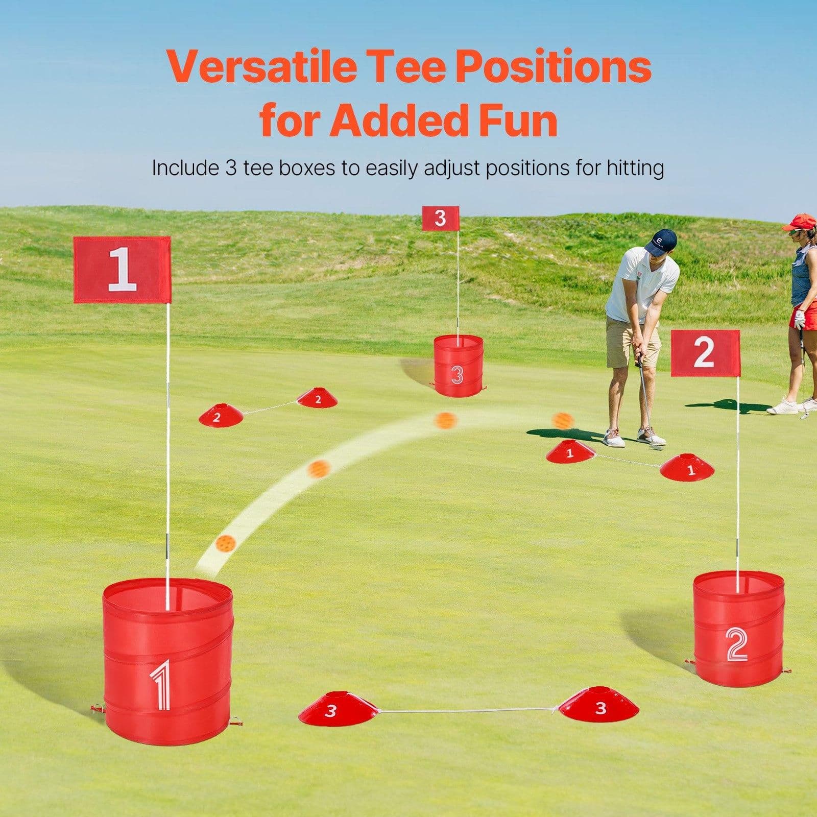 image-VEVOR Backyard Golf Game, 3 Hole Golf Course, Golf Game Practice Games, Golf Chipping Game for Family, Adults and Kids, Portable Outdoor Yard Golf Game for Lawn, Yard, Camping, Park, Beach