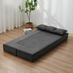 image-VEVOR Folding Sofa Bed, 3-in-1 Foldable Couch Bed with 3 Pillows and Washable Cover, 25D High Density Memory Foam Convertible Sleeper Chair Bed, Futon Couch for Living Room, Bedroom, Dark Grey(Twin)