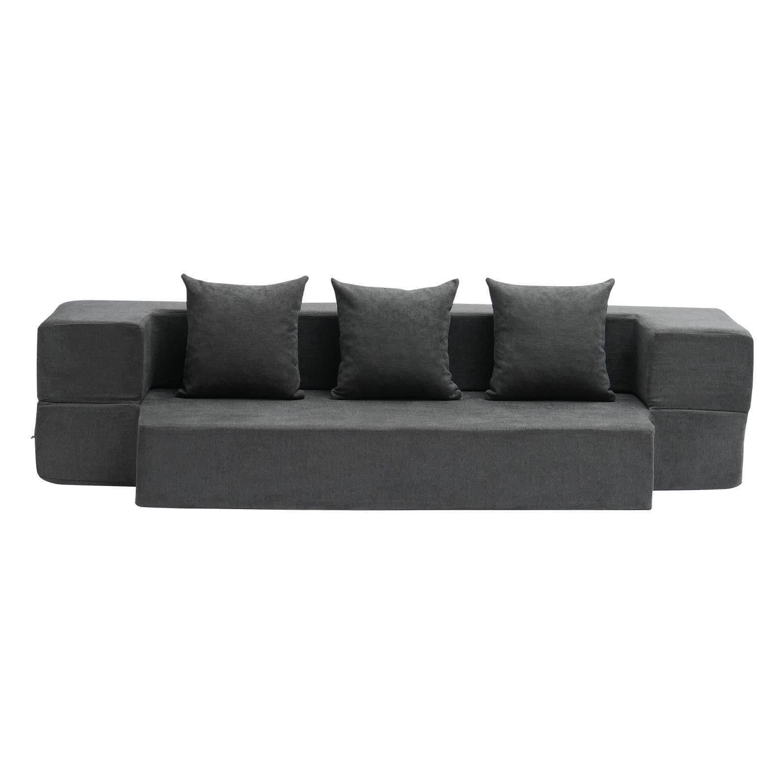 image-VEVOR Folding Sofa Bed, 3-in-1 Foldable Couch Bed with 3 Pillows and Washable Cover, 25D High Density Memory Foam Convertible Sleeper Chair Bed, Futon Couch for Living Room, Bedroom, Dark Grey(Twin)