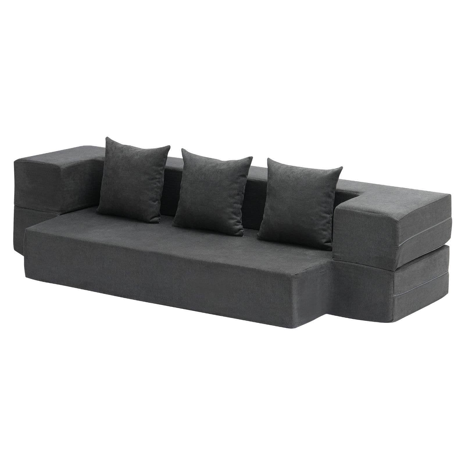 image-VEVOR Folding Sofa Bed, 3-in-1 Foldable Couch Bed with 3 Pillows and Washable Cover, 25D High Density Memory Foam Convertible Sleeper Chair Bed, Futon Couch for Living Room, Bedroom, Dark Grey(Twin)