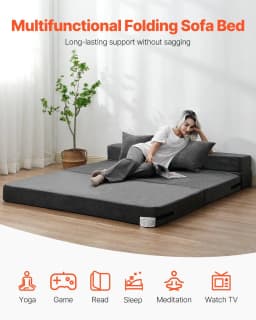 image-VEVOR Folding Sofa Bed, 3-in-1 Foldable Couch Bed with 2 Pillows and Washable Cover, 25D High Density Memory Foam Convertible Sleeper Chair Bed, Futon Couch for Living Room, Bedroom, Dark Grey(Queen)