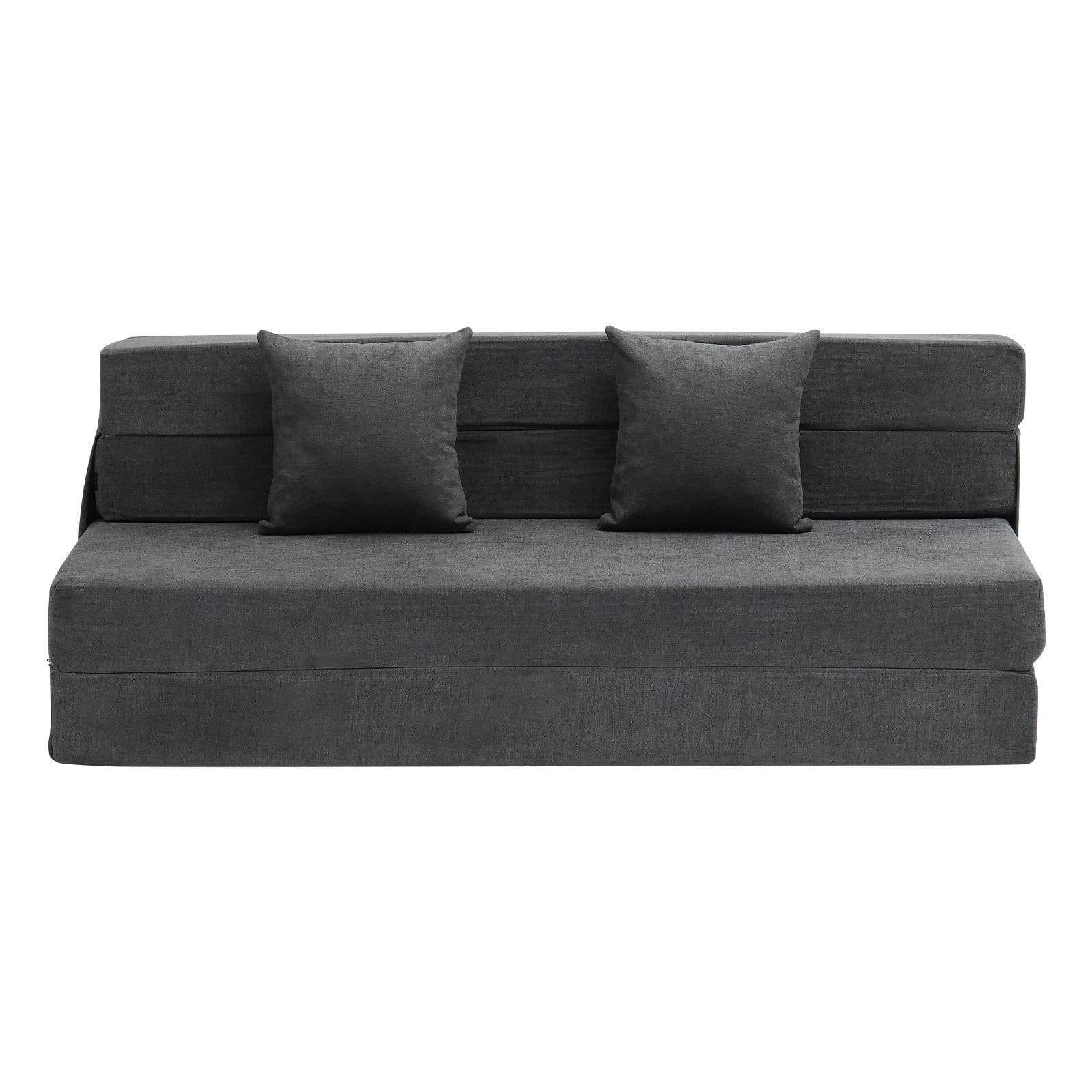 image-VEVOR Folding Sofa Bed, 3-in-1 Foldable Couch Bed with 2 Pillows and Washable Cover, 25D High Density Memory Foam Convertible Sleeper Chair Bed, Futon Couch for Living Room, Bedroom, Dark Grey(Queen)