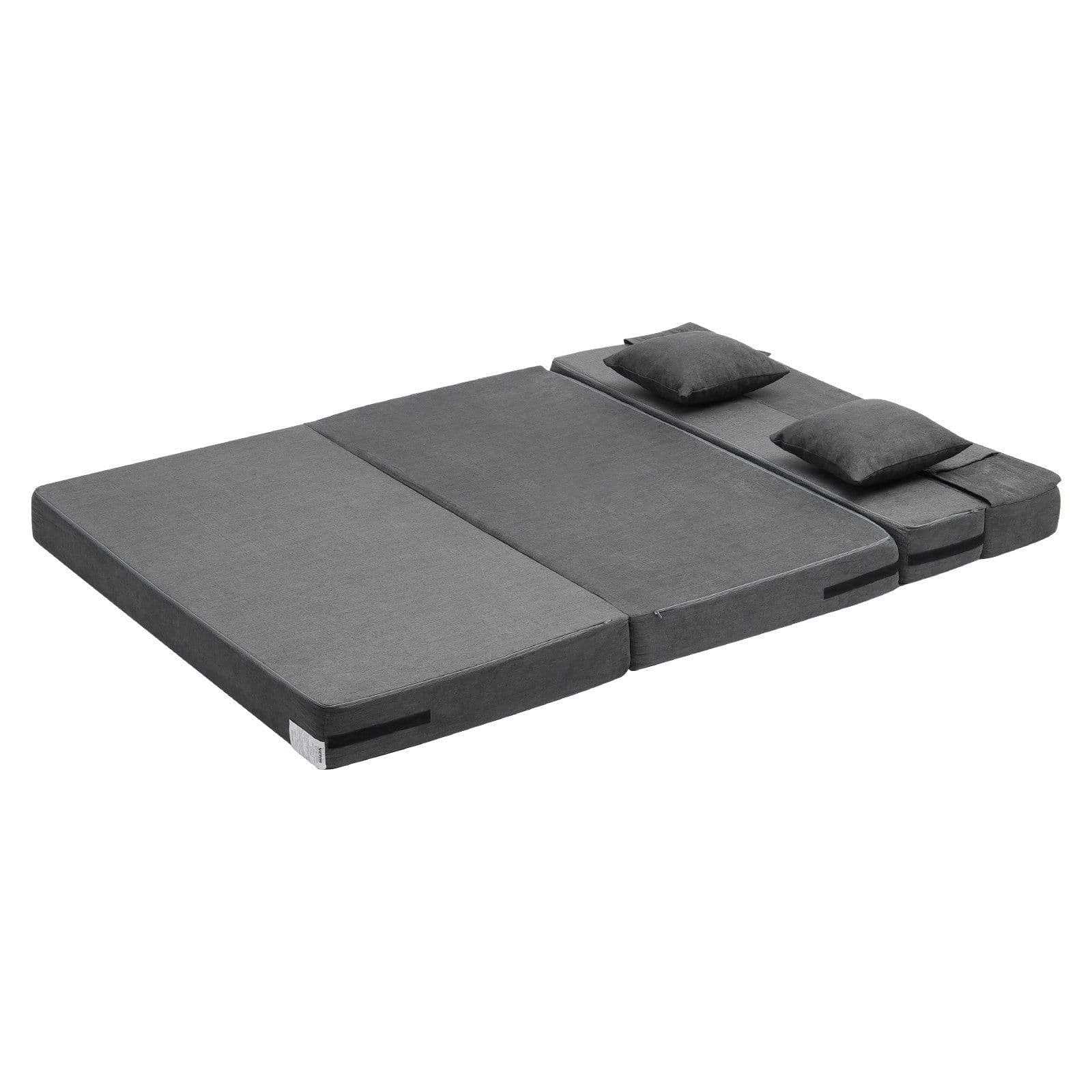 image-VEVOR Folding Sofa Bed, 3-in-1 Foldable Couch Bed with 2 Pillows and Washable Cover, 25D High Density Memory Foam Convertible Sleeper Chair Bed, Futon Couch for Living Room, Bedroom, Dark Grey(Queen)