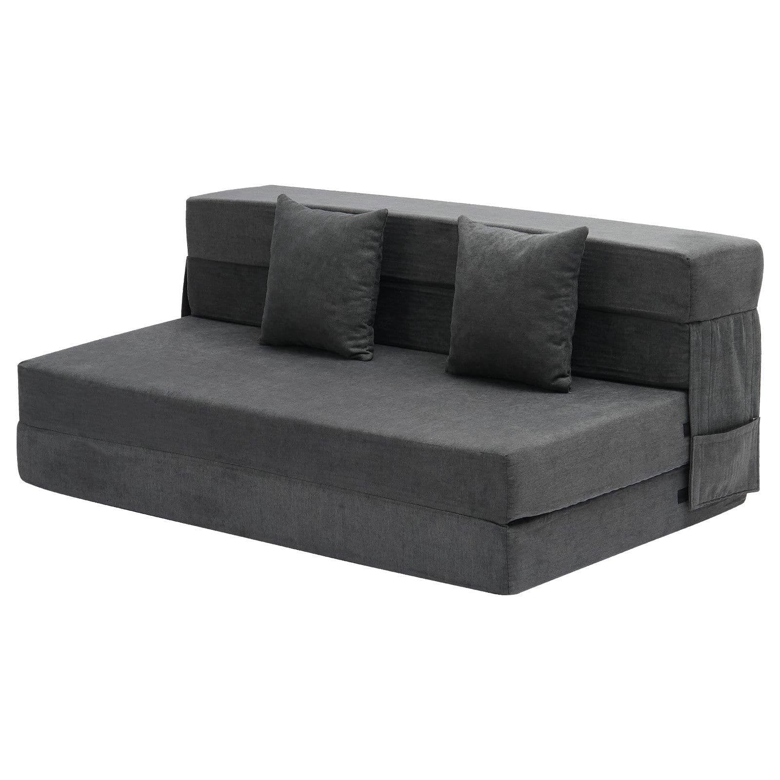 image-VEVOR Folding Sofa Bed, 3-in-1 Foldable Couch Bed with 2 Pillows and Washable Cover, 25D High Density Memory Foam Convertible Sleeper Chair Bed, Futon Couch for Living Room, Bedroom, Dark Grey(Queen)