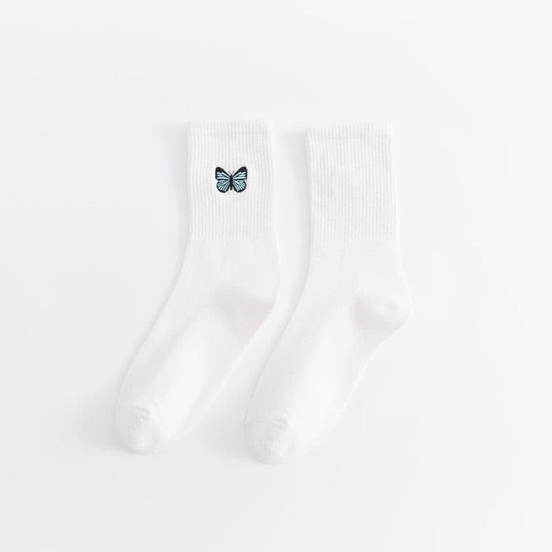 image-Butterfly socks Korean spring and summer new product Little Red Book Butterfly Embroidered Tube Socks Female Skateboard Couple Net Red Sports