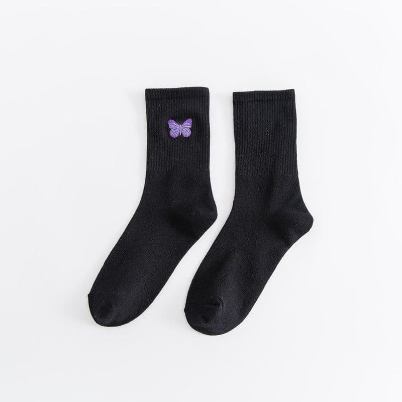 image-Butterfly socks Korean spring and summer new product Little Red Book Butterfly Embroidered Tube Socks Female Skateboard Couple Net Red Sports
