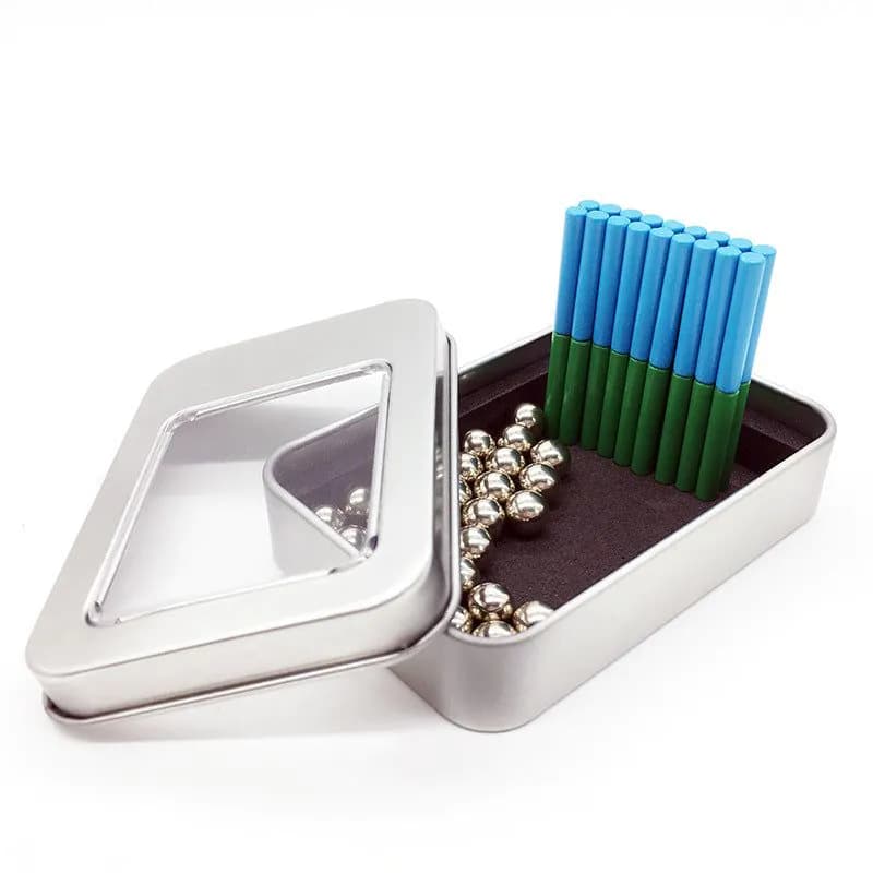 image-Buck Ball Silver Color Magnetic Stick Set 36 Sticks 27 Ball Iron Boxed Building Blocks Educational Toys