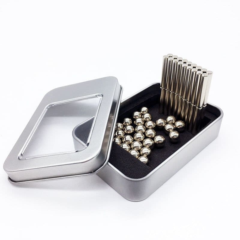 image-Buck Ball Silver Color Magnetic Stick Set 36 Sticks 27 Ball Iron Boxed Building Blocks Educational Toys