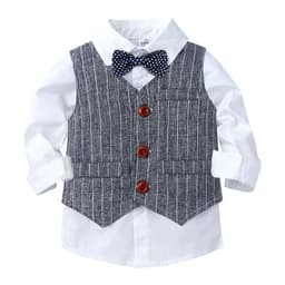 image-European and American Amazon Boys Gentleman Set Spring and Autumn New Products Children's Vest White Shirt Striped Pants Three-piece Set