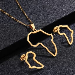 image-European and American Fashion Stainless Steel Women's Africa Map Pendant Necklace Titanium Steel Africa Map Pendant Stud Earrings Two-Piece Set