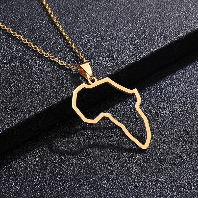 image-European and American Fashion Stainless Steel Women's Africa Map Pendant Necklace Titanium Steel Africa Map Pendant Stud Earrings Two-Piece Set