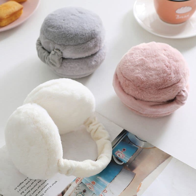 image-Winter women's cute solid color warm earmuffs plus plush windproof ear protection portable foldable cold and anti-freeze earmuffs