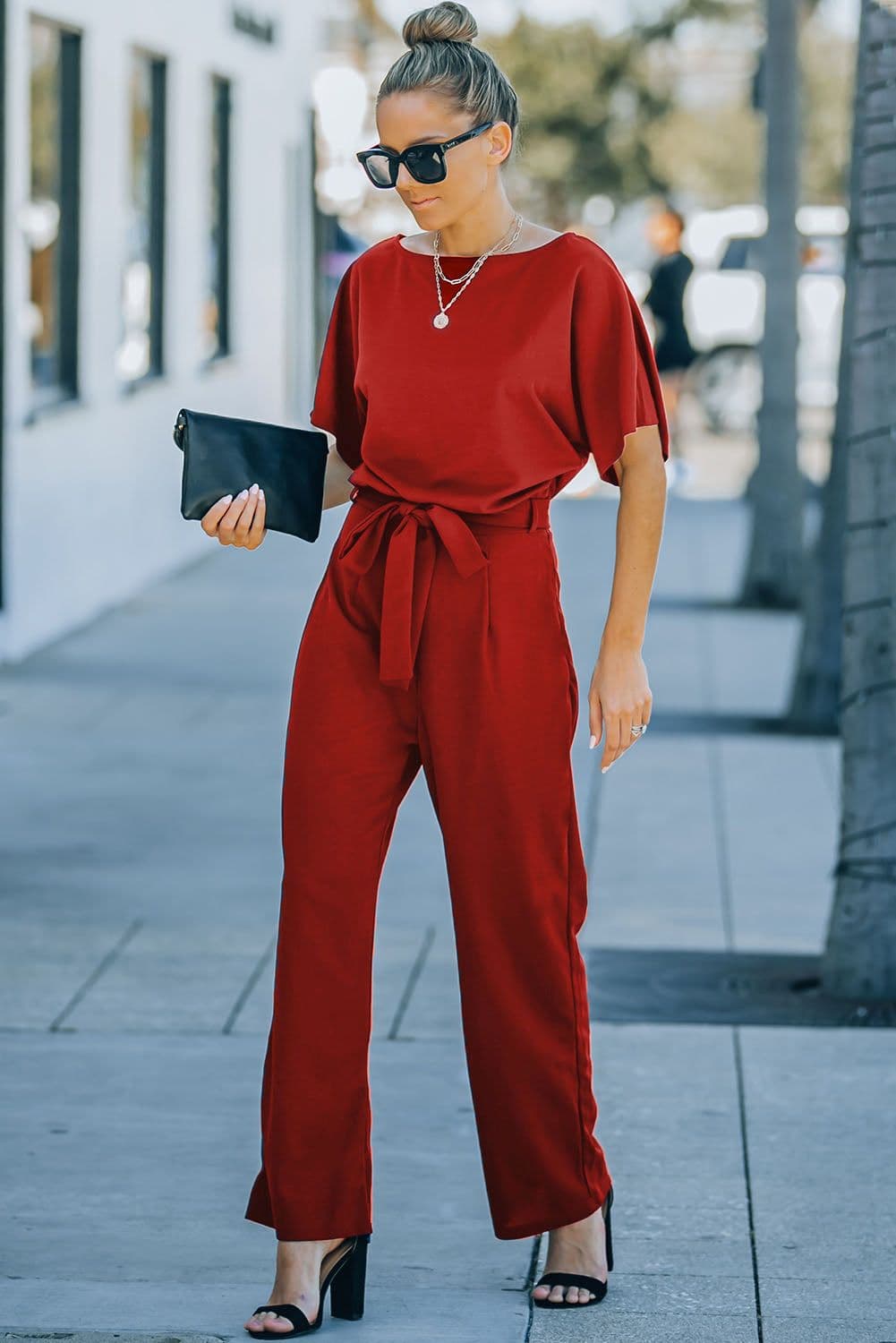 image-Black Belted Wide Leg Jumpsuit