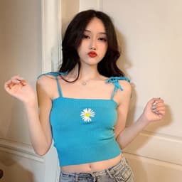 image-2020 new summer net celebrity bottoming knitted small camisole embroidered self-cultivation outer wear cropped short top women