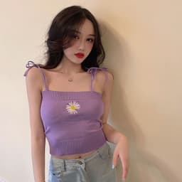 image-2020 new summer net celebrity bottoming knitted small camisole embroidered self-cultivation outer wear cropped short top women