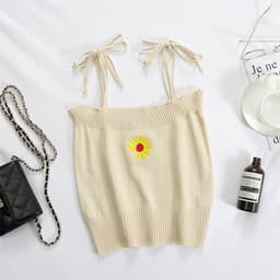 image-2020 new summer net celebrity bottoming knitted small camisole embroidered self-cultivation outer wear cropped short top women