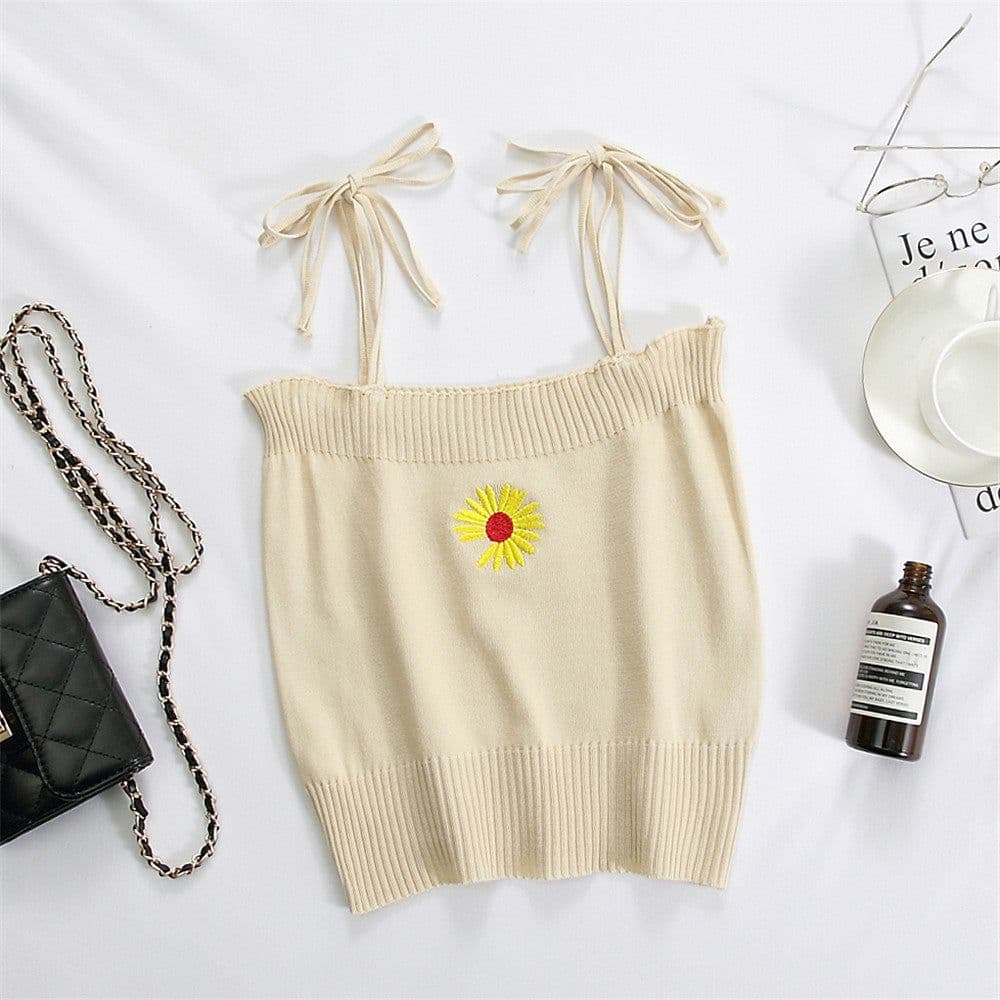 image-2020 new summer net celebrity bottoming knitted small camisole embroidered self-cultivation outer wear cropped short top women