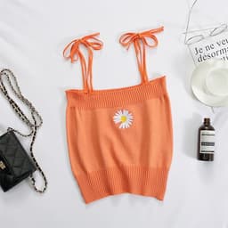 image-2020 new summer net celebrity bottoming knitted small camisole embroidered self-cultivation outer wear cropped short top women