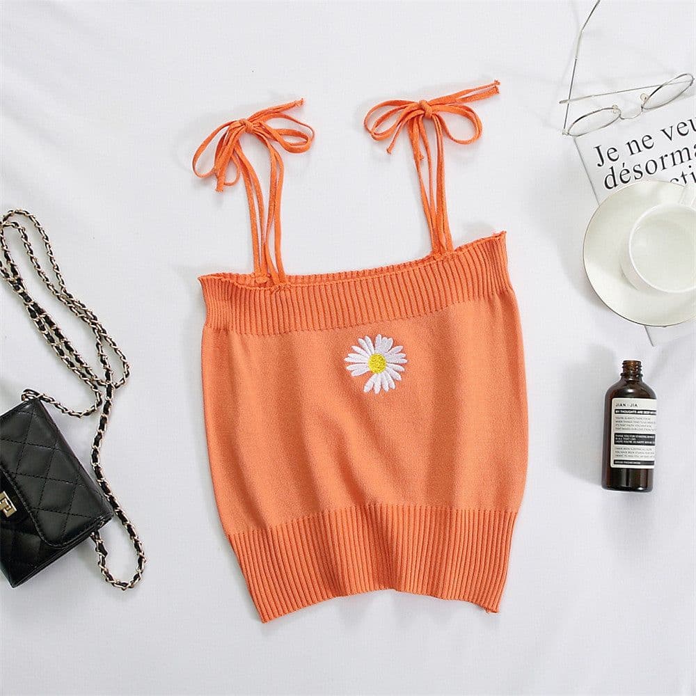 image-2020 new summer net celebrity bottoming knitted small camisole embroidered self-cultivation outer wear cropped short top women