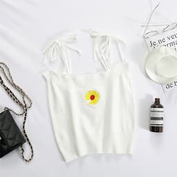 image-2020 new summer net celebrity bottoming knitted small camisole embroidered self-cultivation outer wear cropped short top women