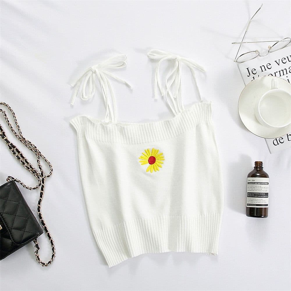 image-2020 new summer net celebrity bottoming knitted small camisole embroidered self-cultivation outer wear cropped short top women