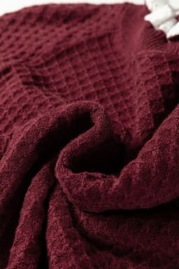 image-Burgundy Contrast Lace Frilled Trim Raglan Sleeve Sweater