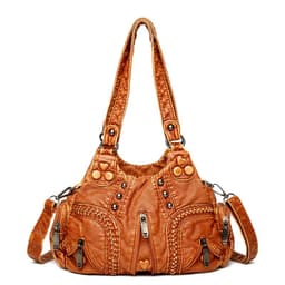 image-2021 real washed leather motorcycle bag fashion solid color women's one-shoulder handbag wholesale cross-border hot sale women's bag new
