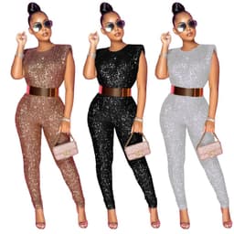 image-CY8863 European and American Amazon foreign trade hot sale new fashion sequin sexy sleeveless jumpsuit women without belt women