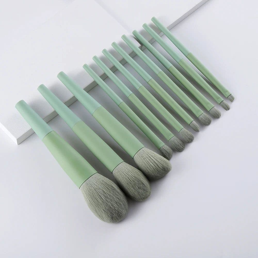 image-FLD 11/8pcs Natural Hair Green Makeup Brushes Foundation Powder Eyeshadow Eyebrow Brush Set Cosmetic Tool Profesional Maquillaje