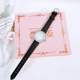 image-Net red live broadcast counter genuine atmosphere luxury watch female full diamond starry leather ladies watch wholesale foreign trade