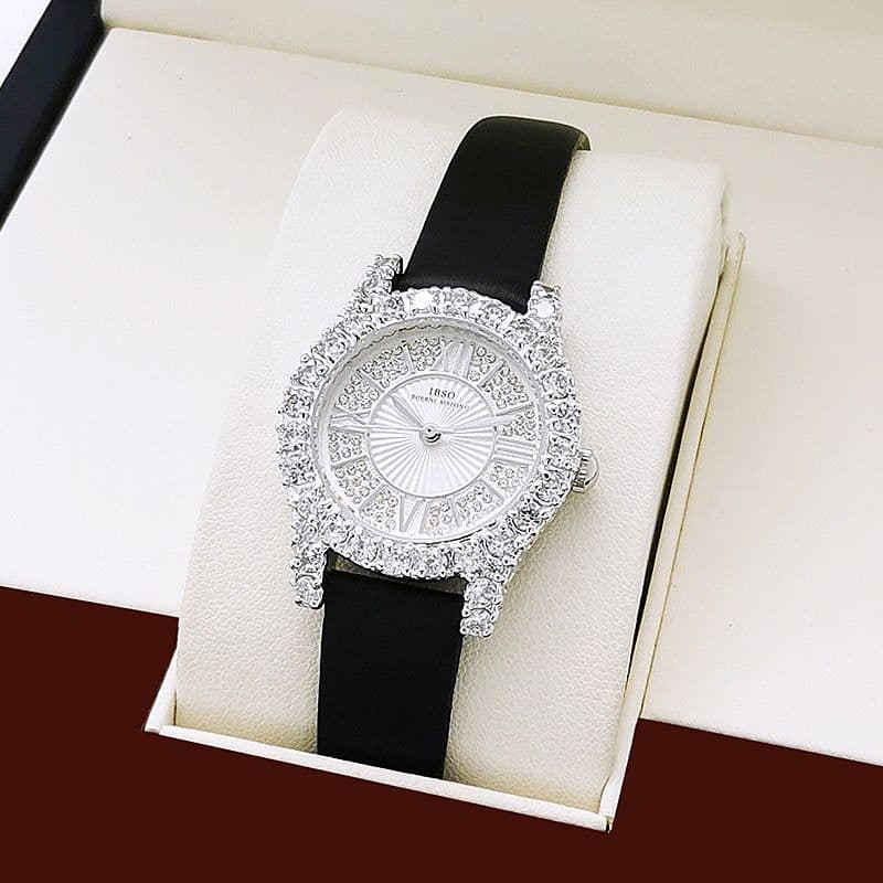 image-Net red live broadcast counter genuine atmosphere luxury watch female full diamond starry leather ladies watch wholesale foreign trade