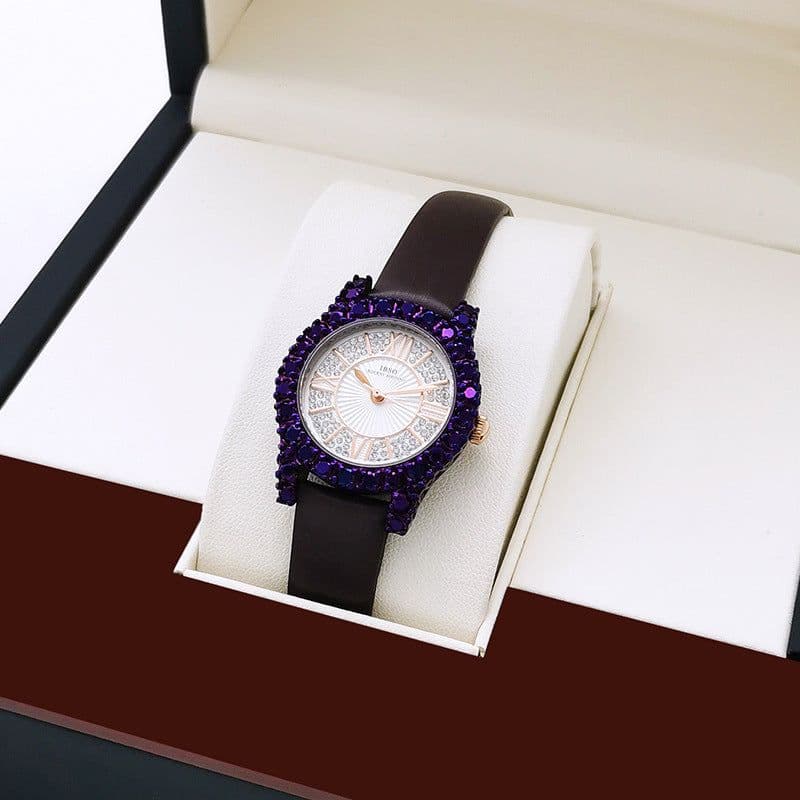 image-Net red live broadcast counter genuine atmosphere luxury watch female full diamond starry leather ladies watch wholesale foreign trade