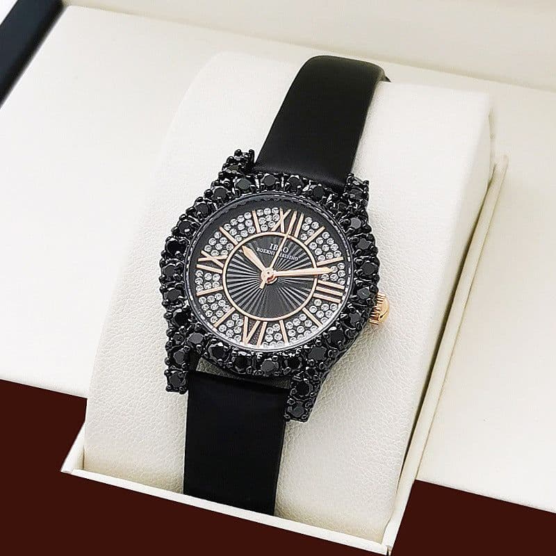 image-Net red live broadcast counter genuine atmosphere luxury watch female full diamond starry leather ladies watch wholesale foreign trade