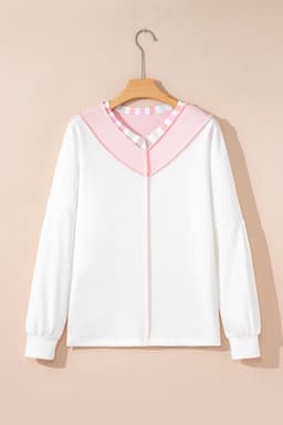 image-White Rainbow Stripe Color Block V Neck Long Sleeve Top