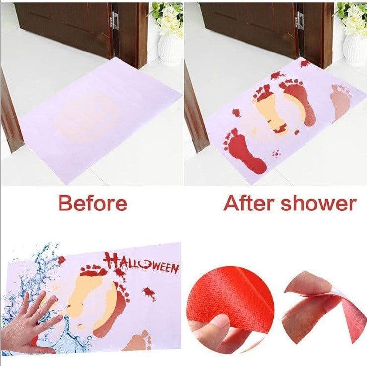 image-Color-changing board turns red when it encounters water, bloody bath mat, colorful bath mat, scary bloody footprints, palm 160g
