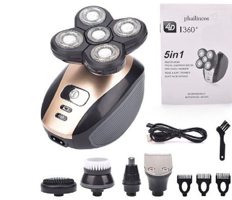 image-Five-head floating electric shaver, shaving head artifact, multifunctional washing razor, usb charging bald head