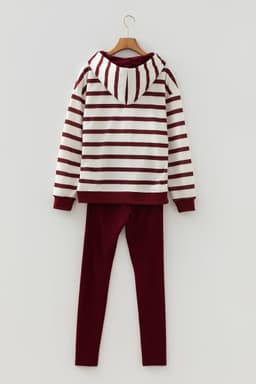 image-Red Stripe Pullover Hoodie & Solid Pants 2pc Set