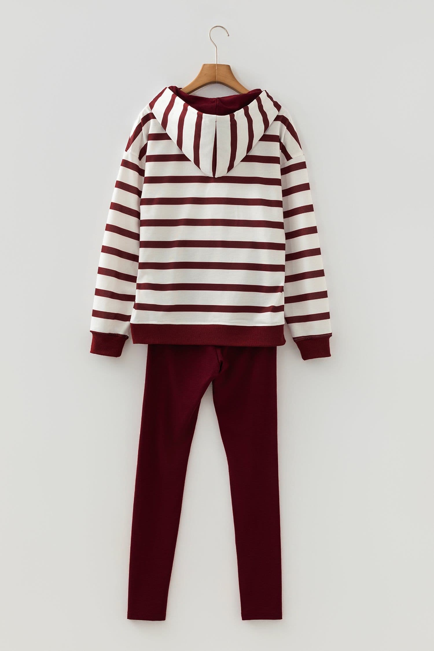 image-Red Stripe Pullover Hoodie & Solid Pants 2pc Set