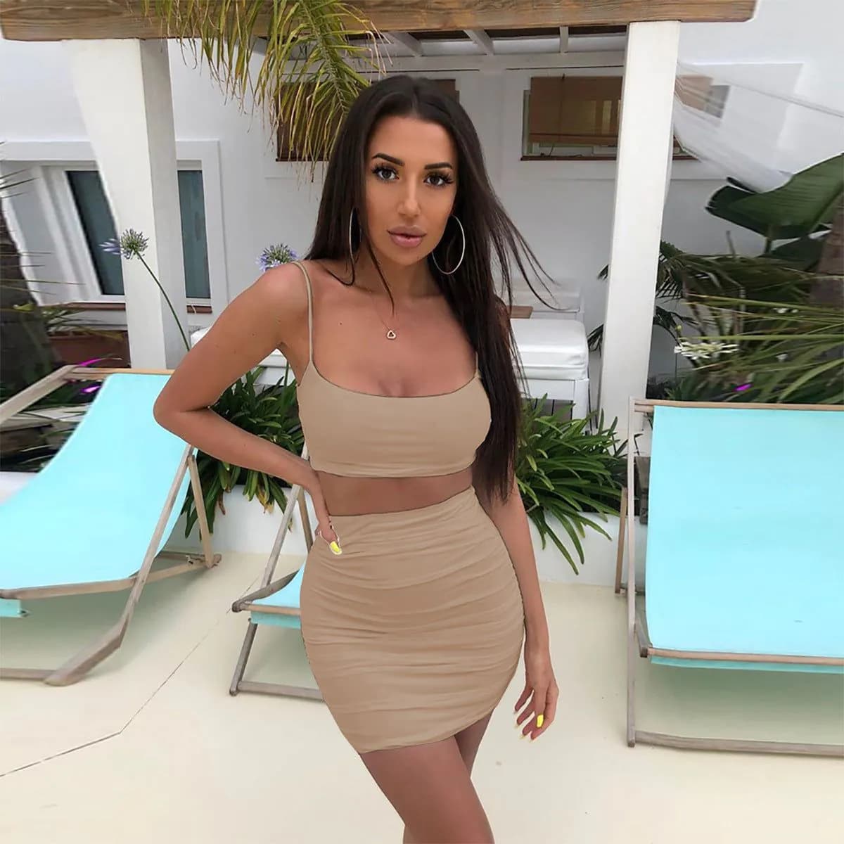 image-2021 new European and American sexy sling vest pleated hip skirt two-piece set Amazon eBay cross-border women