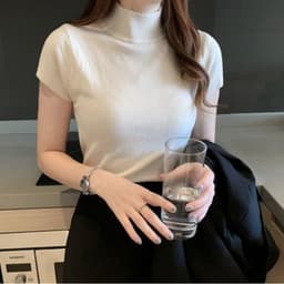 image-Half Turtleneck Half-Sleeve Sweater Women's Summer Bottoming Cored Yarn Sweater Slim Fit Slimming and Short Vest Tops Outerwear