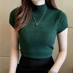 image-Half Turtleneck Half-Sleeve Sweater Women's Summer Bottoming Cored Yarn Sweater Slim Fit Slimming and Short Vest Tops Outerwear