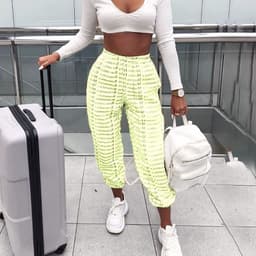 image-Cross-border European and American street printing casual pants 2020 INS new letter printing bandage tightening belt foreign trade models